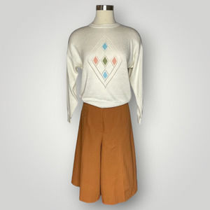Vintage Early 1980s Coulottes Skort Brown Textured Women's Med L